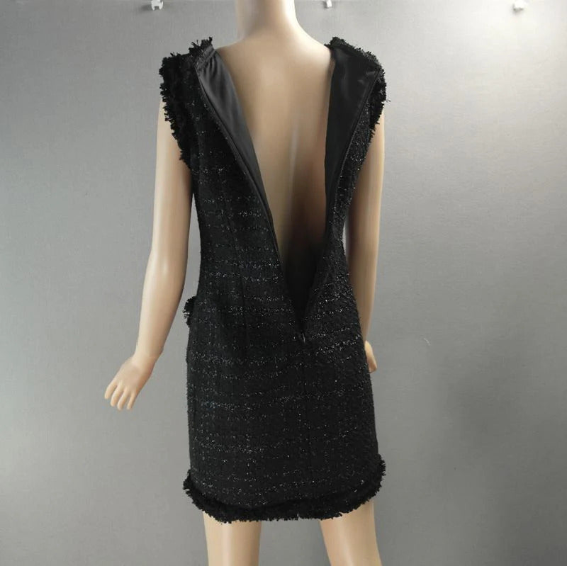 Black bright silk tweed sleeveless dress custom spring / autumn ladies dress was thin ladies bottoming dress