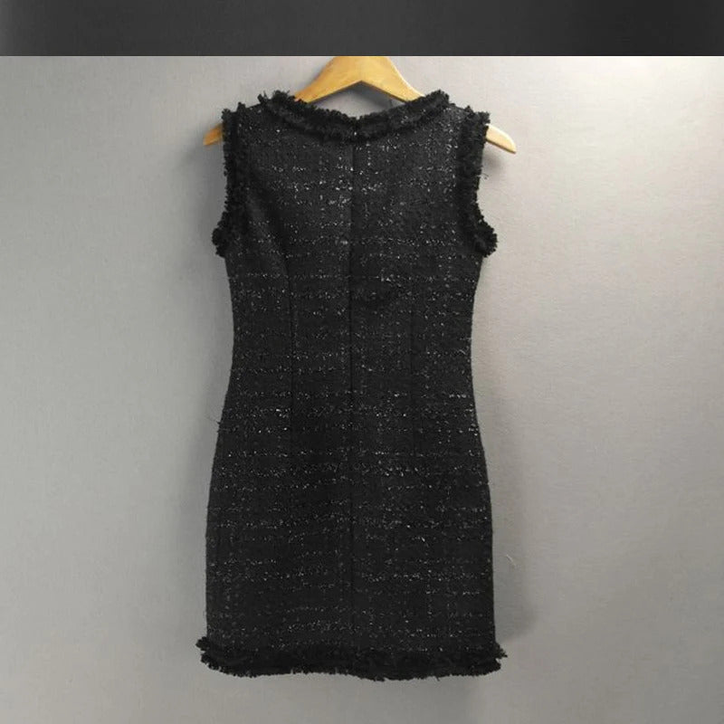 Black bright silk tweed sleeveless dress custom spring / autumn ladies dress was thin ladies bottoming dress